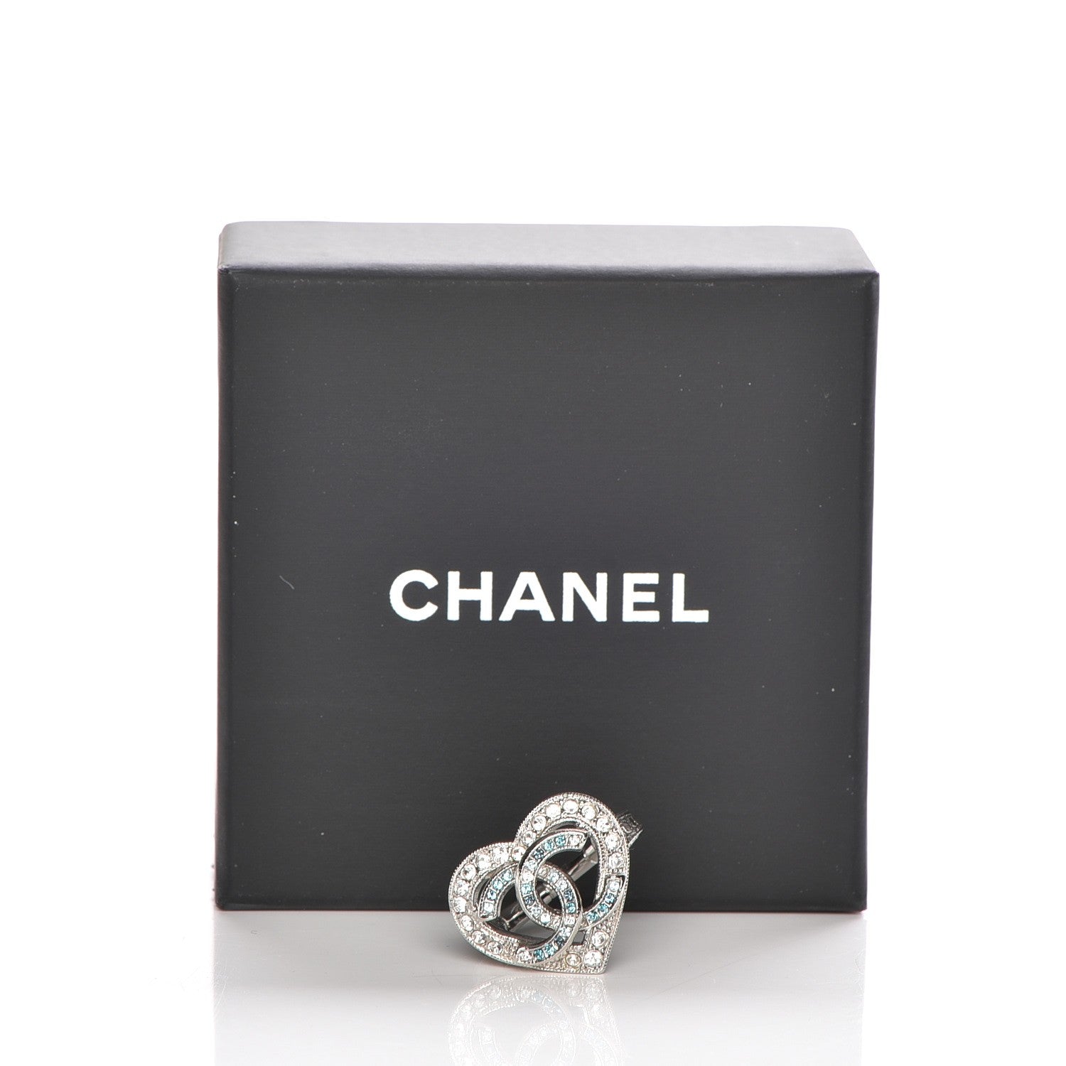 Chanel Crystal CC Heart Ring 52 6 Silver Blue 5 of 5