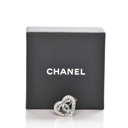Chanel Crystal CC Heart Ring 52 6 Silver Blue 5 of 5