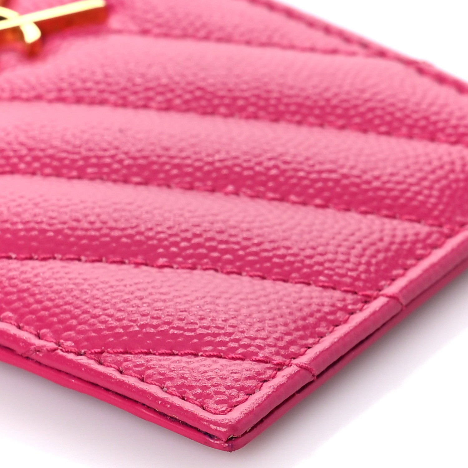 Saint Laurent Grain De Poudre Matelasse Chevron Monogram Fragments Zippered Card Case Fuxia 8 of 9