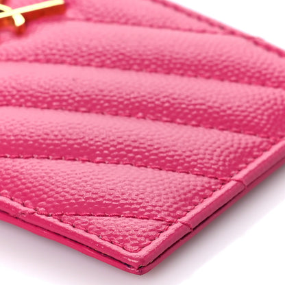 Saint Laurent Grain De Poudre Matelasse Chevron Monogram Fragments Zippered Card Case Fuxia 8 of 9
