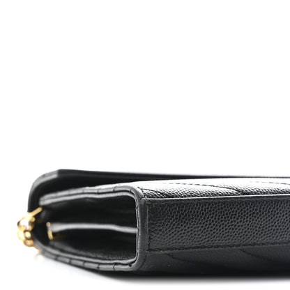 Saint Laurent Grain De Poudre Matelasse Chevron Monogram Chain Wallet Black 10 of 12