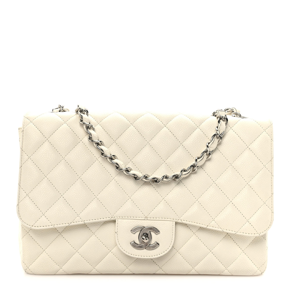 Chanel Caviar Quilted Jumbo Single Flap White 1 of 12