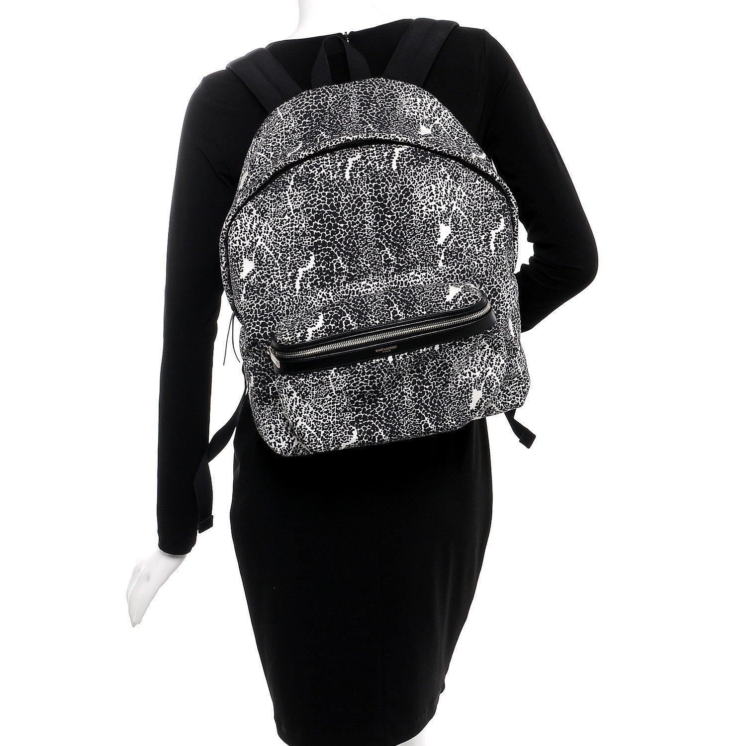 Saint Laurent Printed Canvas Hunting Backpack Black White 2 of 7