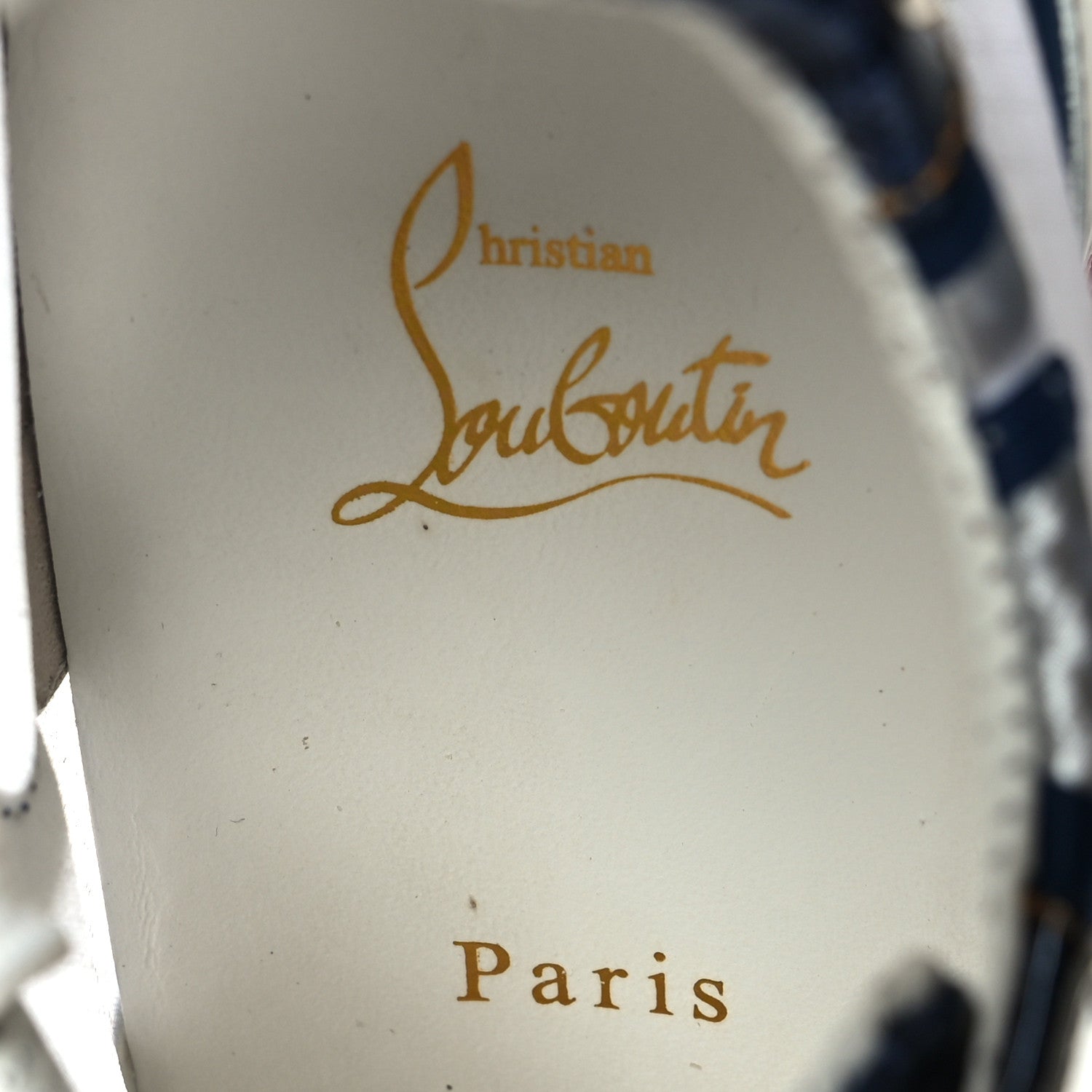 Christian Louboutin Patent Mesh Denim Rete Sharkina Flat Sneakers 38.5 Blue White 6 of 10