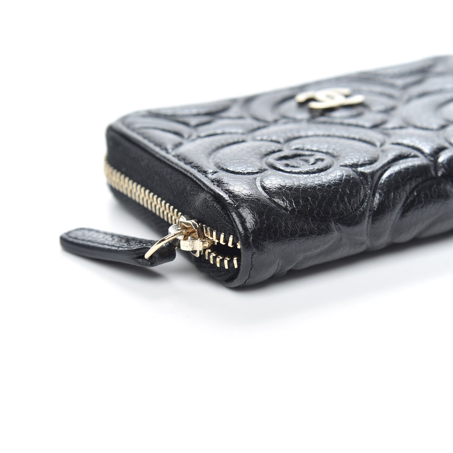 Chanel Caviar Camellia Embossed Zip Coin Purse Black 8 of 10