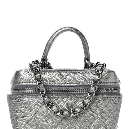 Chanel Metallic Caviar Quilted Mini Top Handle Vanity With Chain Silver 8 of 11