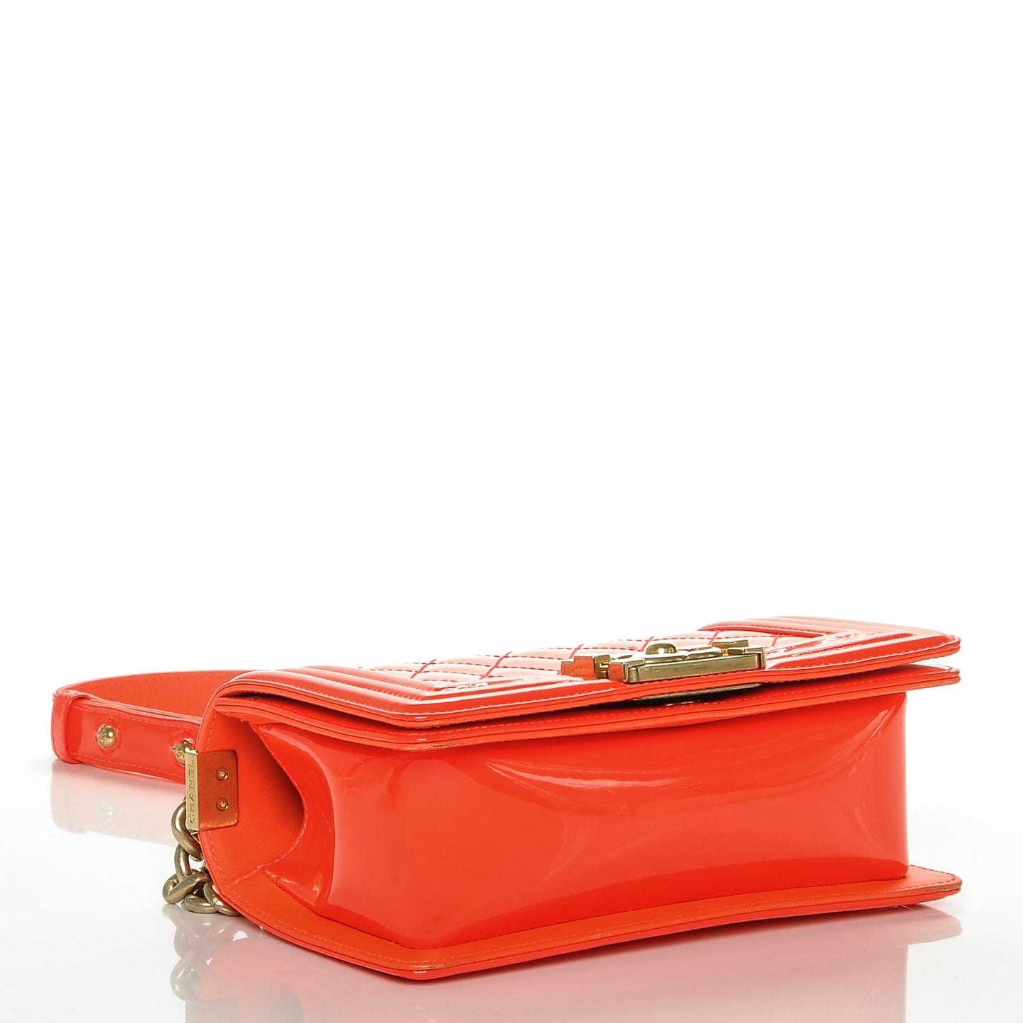 Patent Calfskin Quilted Small Boy Flap Orange