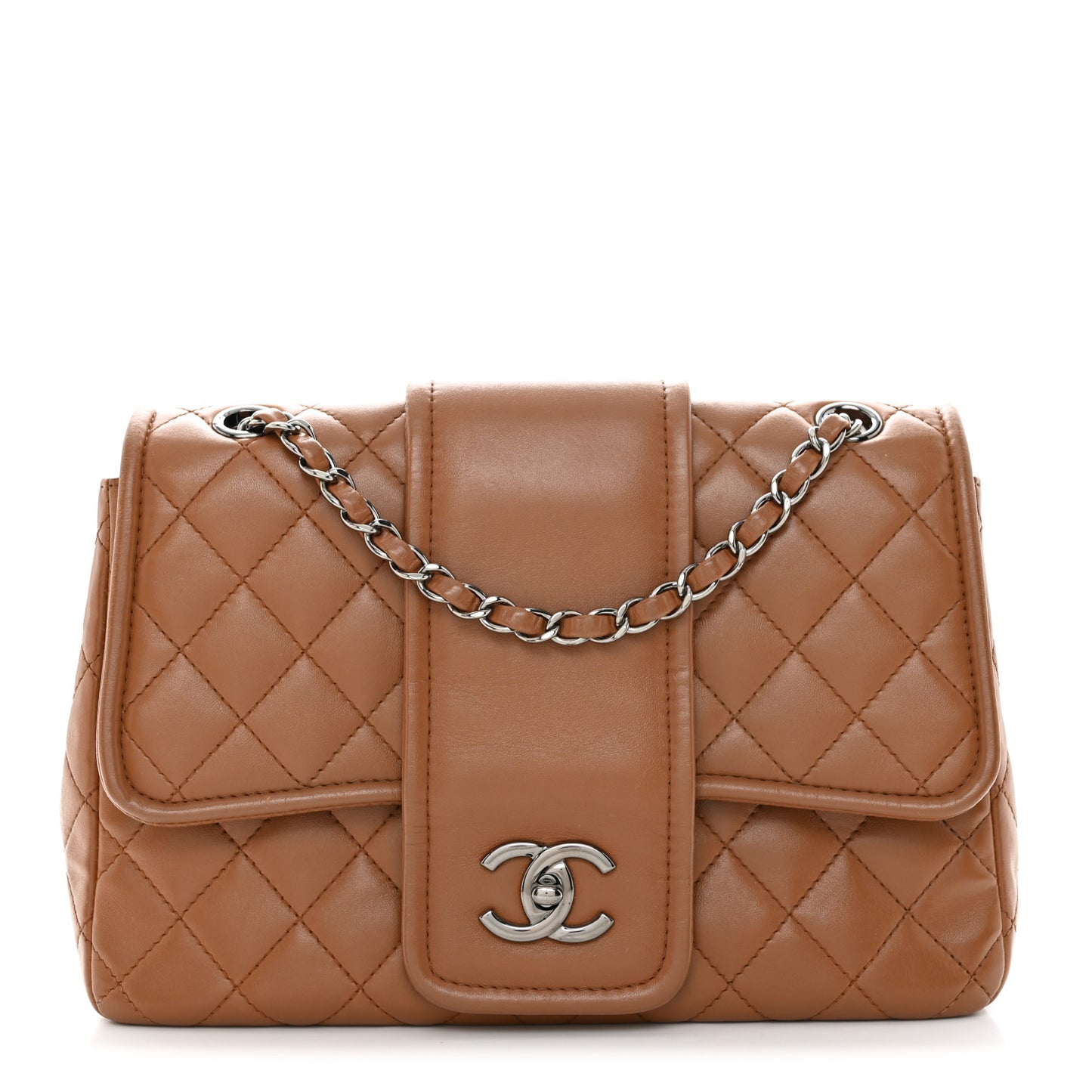 Lambskin Quilted Elementary Chic Flap Brown