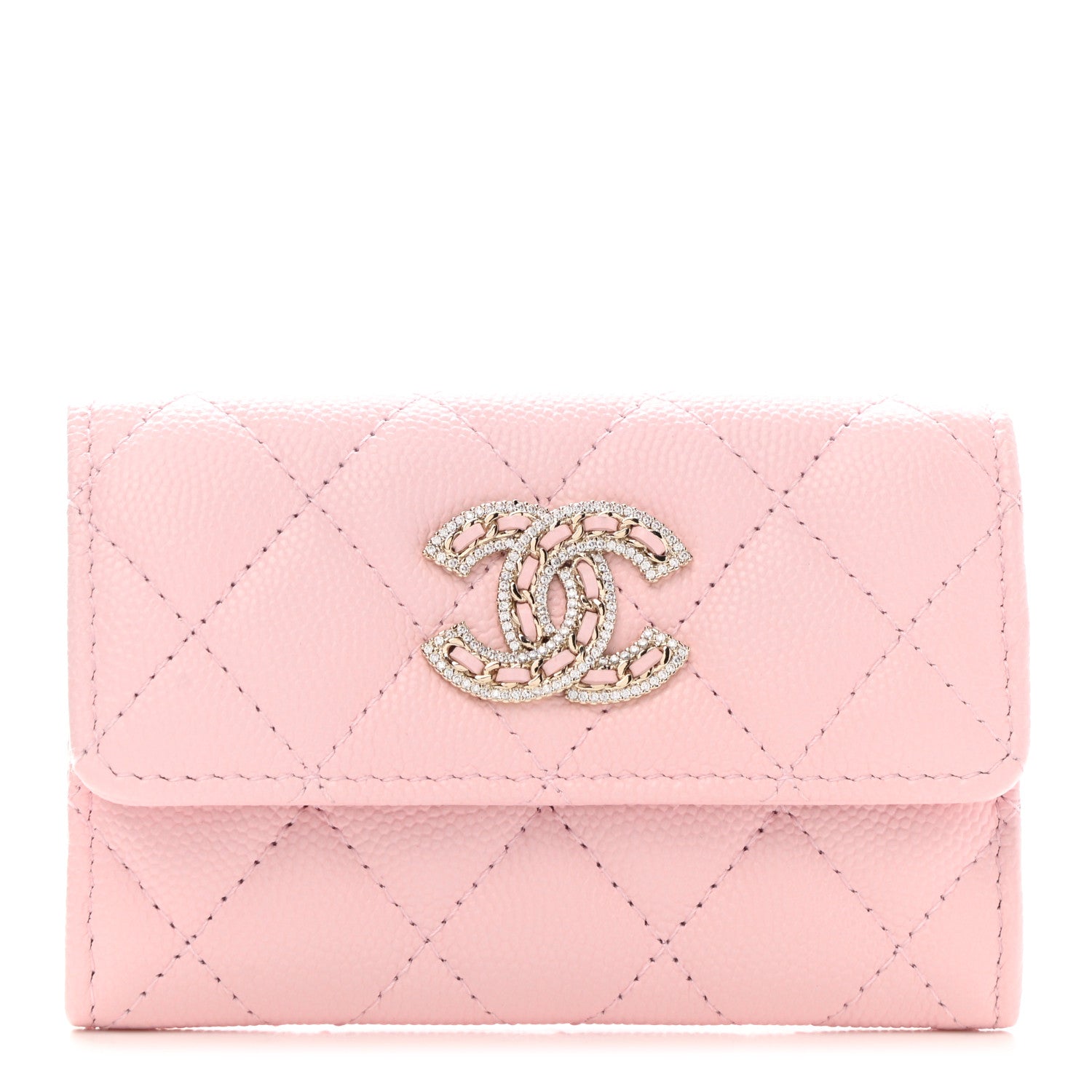 Chanel Caviar Quilted Crystal CC Flap Card Holder Pink 1 of 9