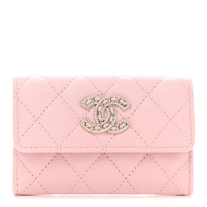 Chanel Caviar Quilted Crystal CC Flap Card Holder Pink 1 of 9