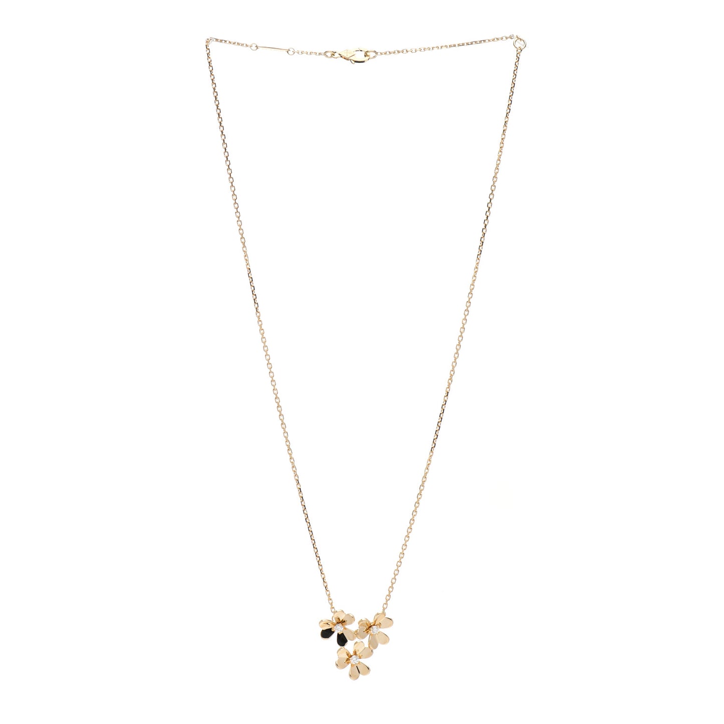 18K Yellow Gold Diamond Mini Frivole 3 Flowers Pendant Necklace