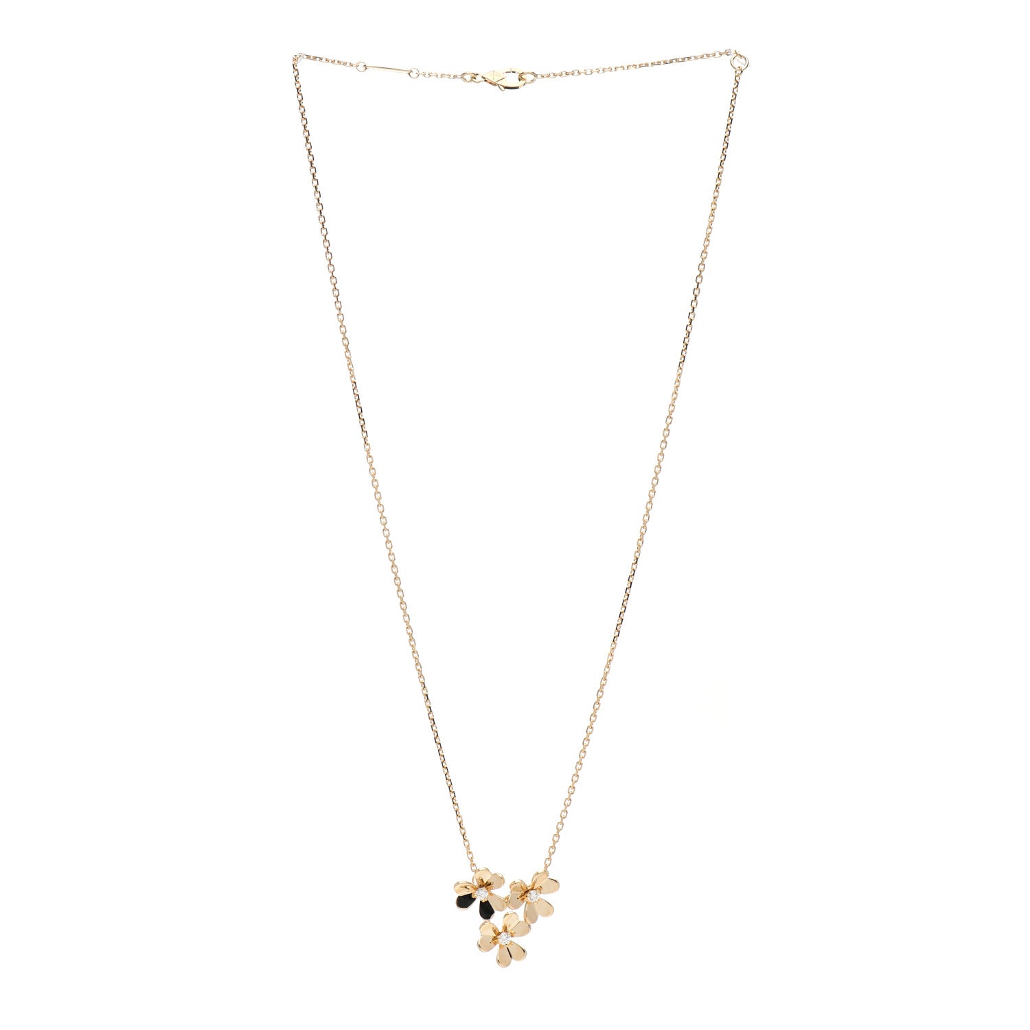 Van Cleef & Arpels 18K Yellow Gold Diamond Mini Frivole 3 Flowers Pendant Necklace 3 of 4