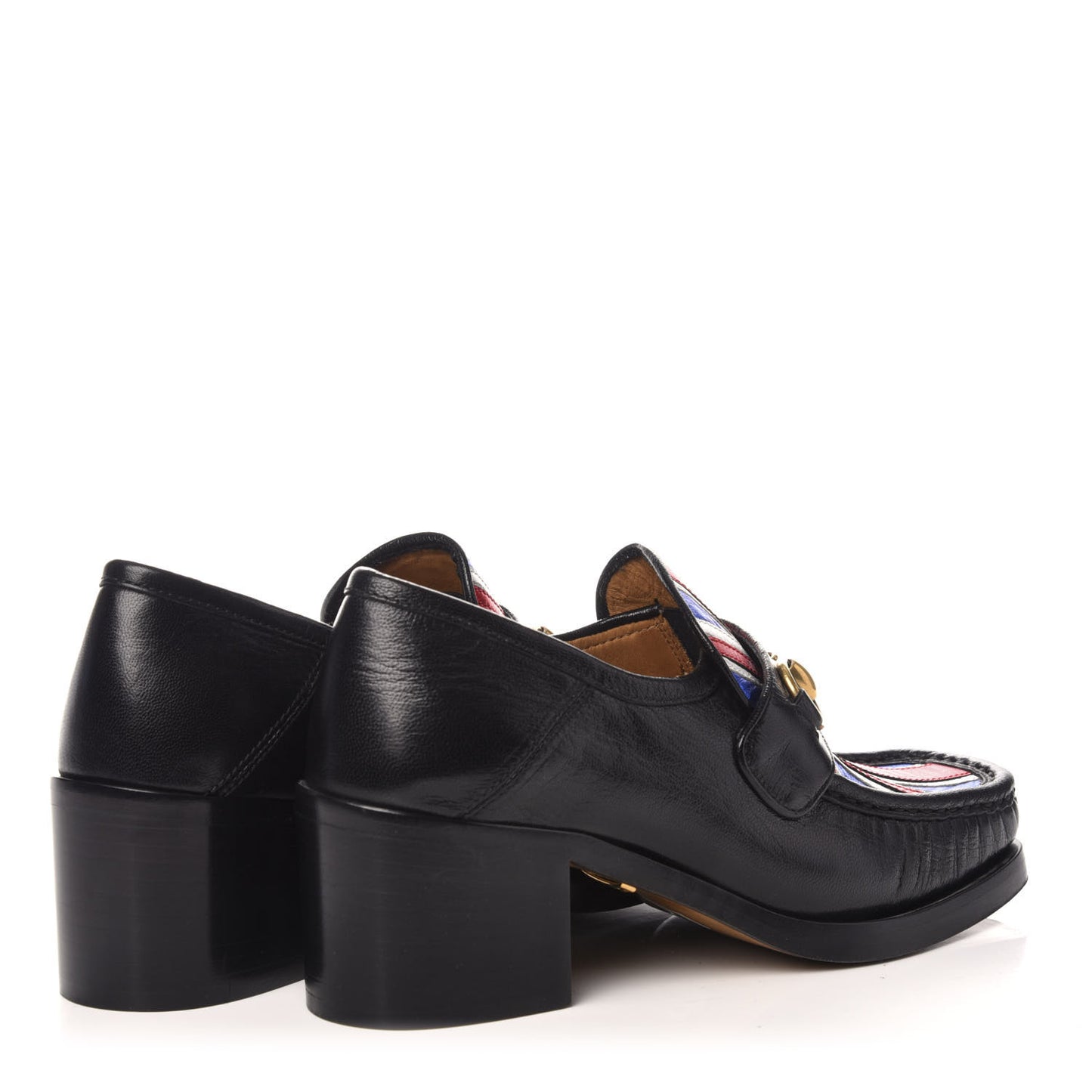 Lambskin Union Jack Horsebit Loafer Pumps 36.5 Black