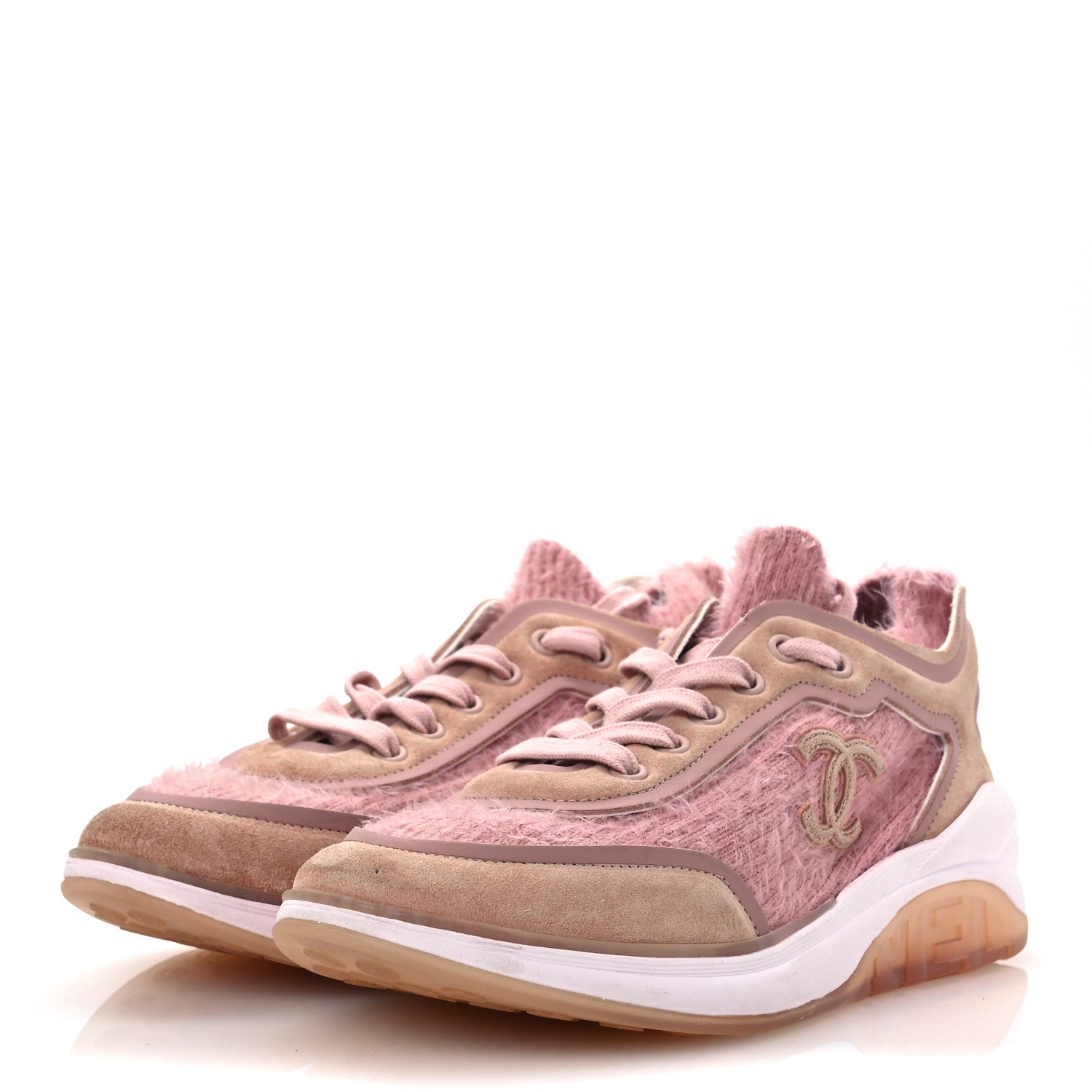 Chanel Suede Calfskin Stretch Fabric CC Sneakers 36.5 Pink 4 of 12