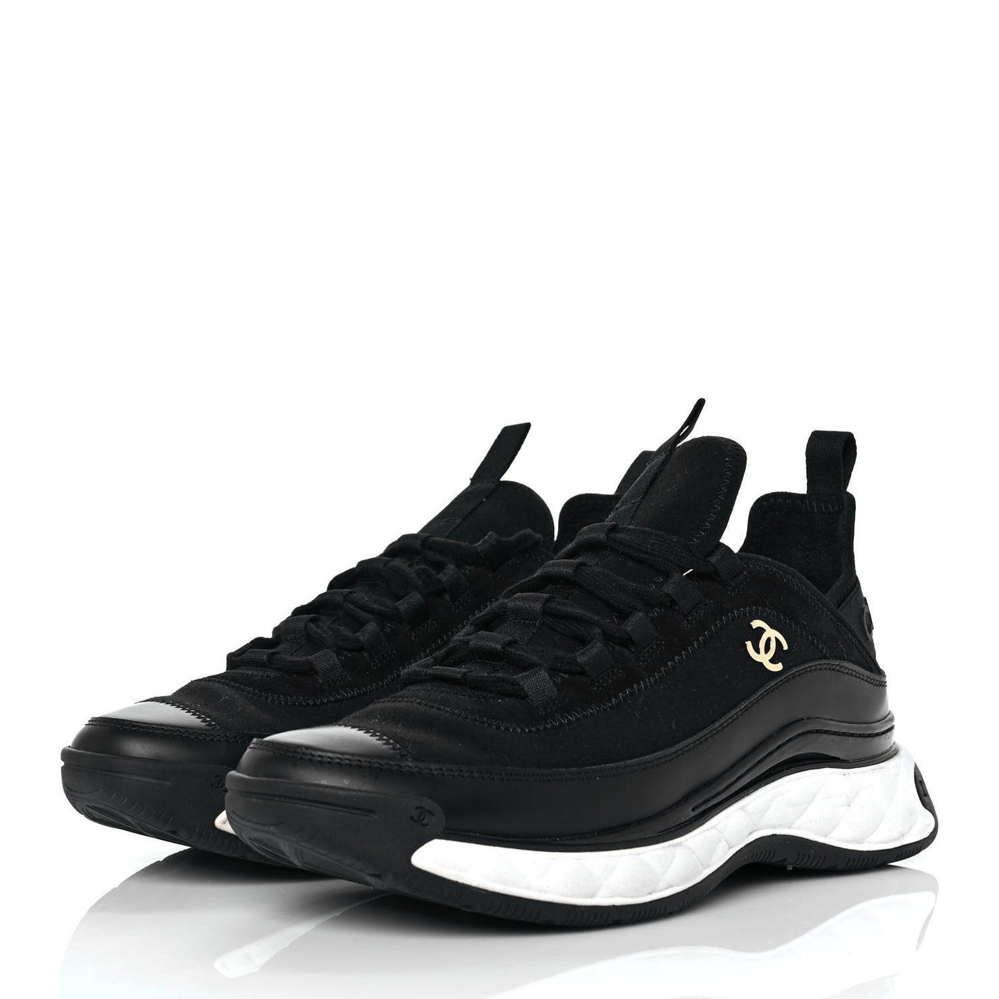 Velvet Calfskin Mixed Fibers CC Sneakers 39 Black