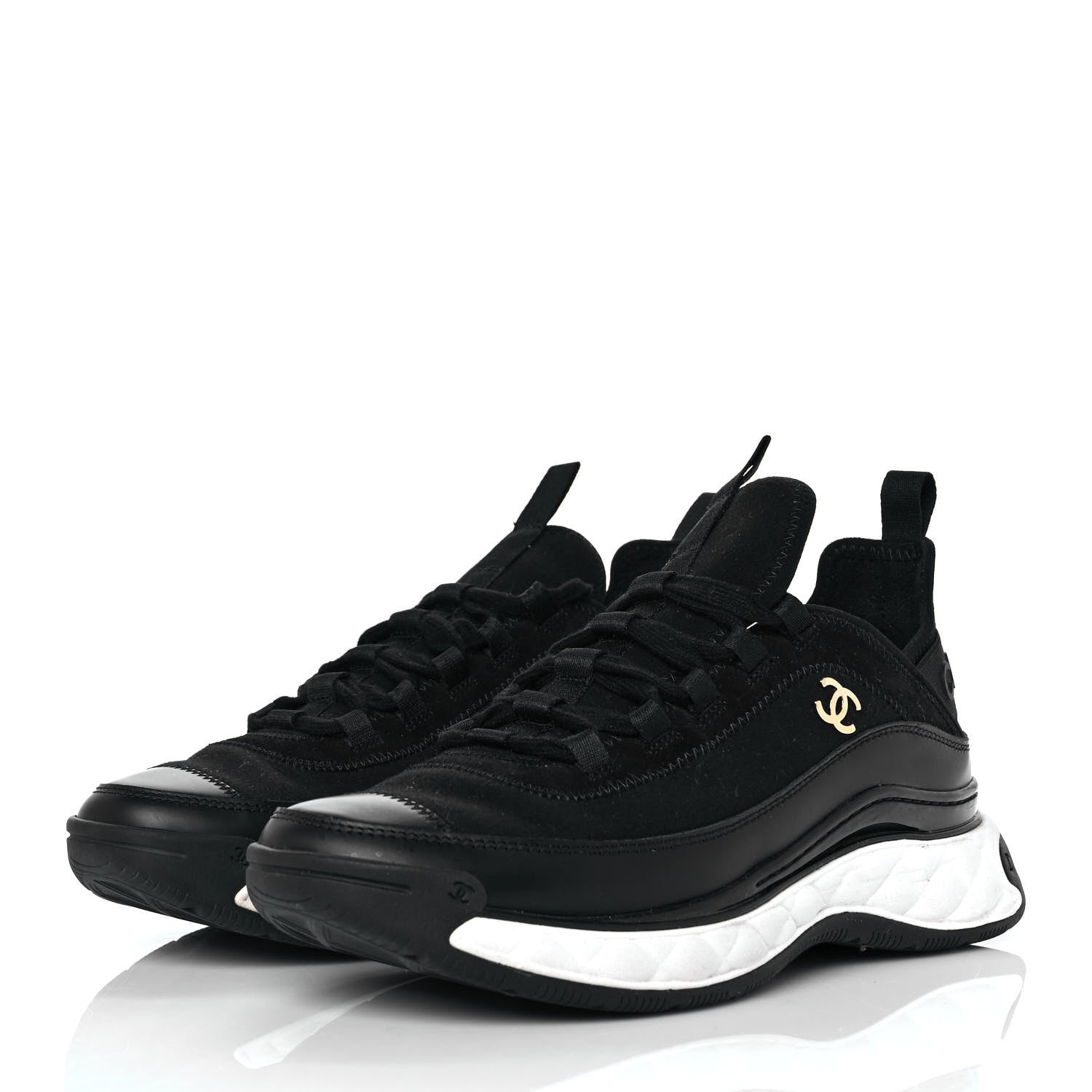 Chanel Velvet Calfskin Mixed Fibers CC Sneakers 39 Black 3 of 9