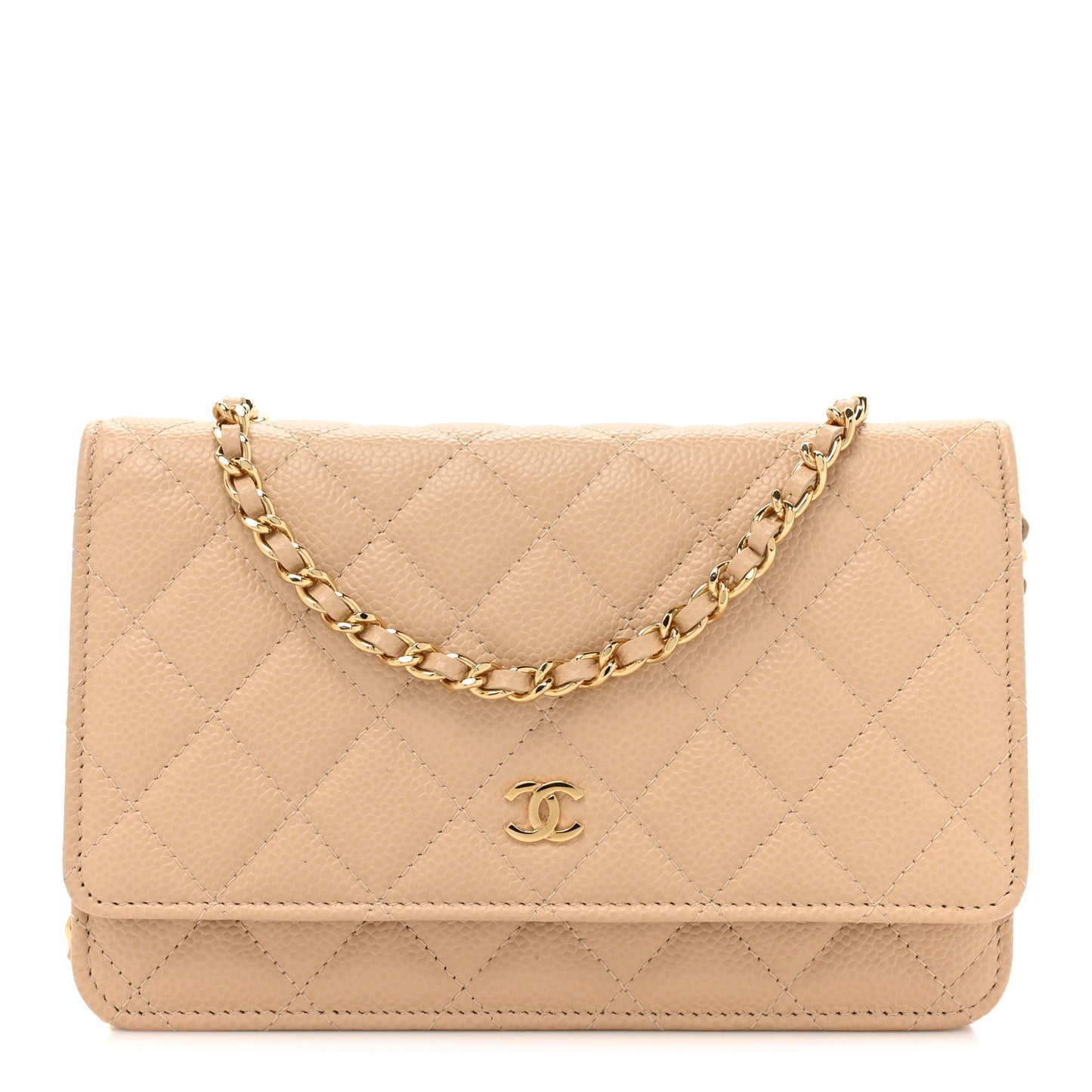 Caviar Quilted Wallet On Chain WOC Beige