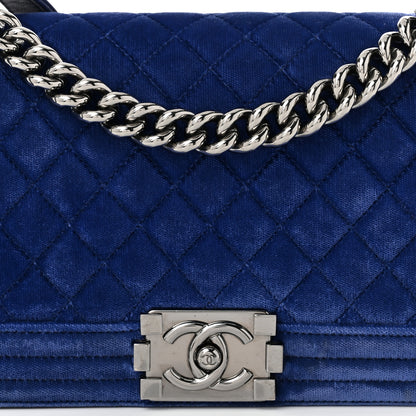 Chanel Velvet Quilted Medium Boy Flap Blue 8 of 10