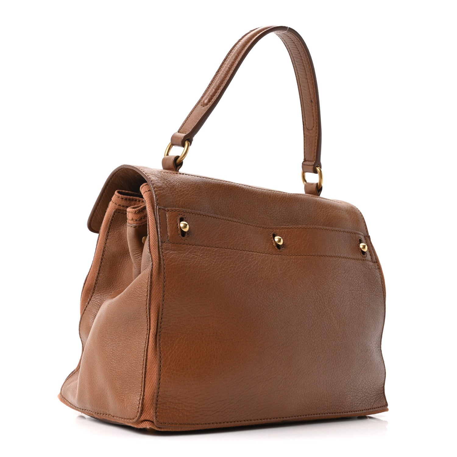 YVES SAINT LAURENT ブラウン ミューズ ハンドバッグ Saint Laurent Calfskin Canvas Medium Muse Two Brown 1880843