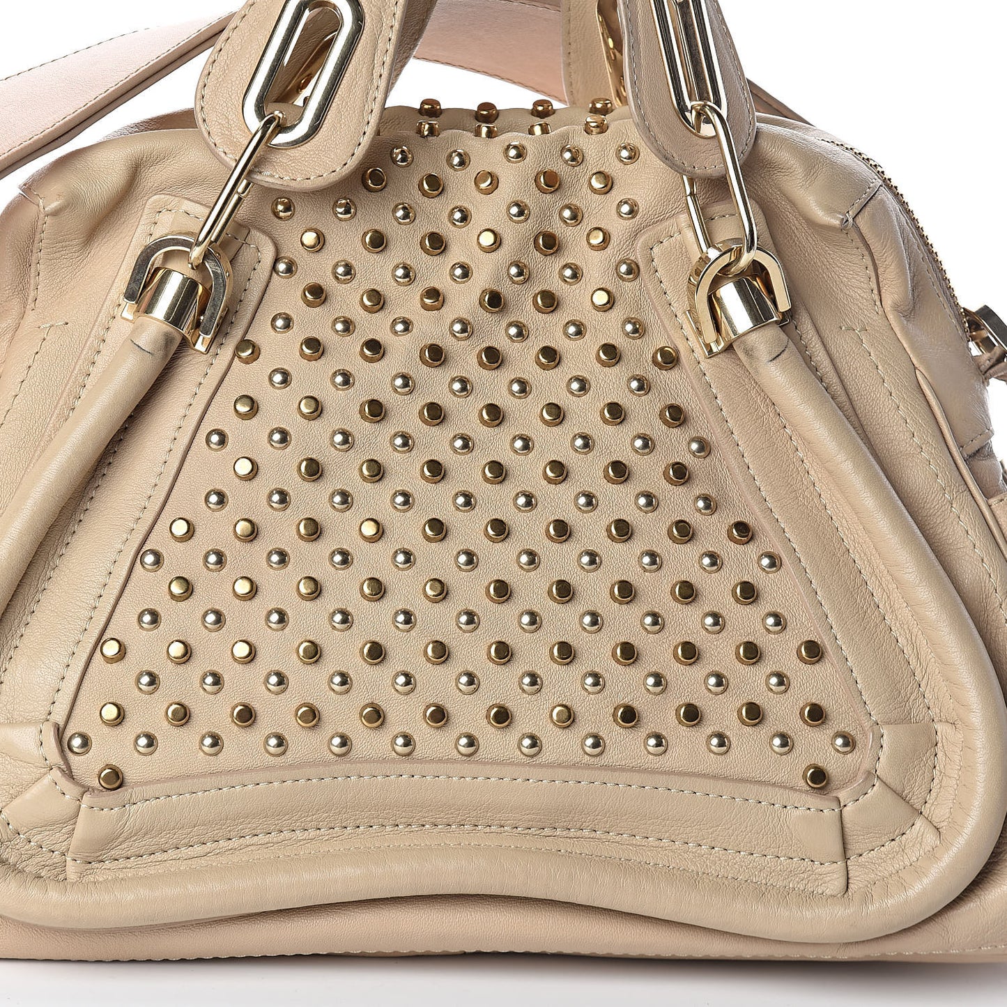 Calfskin Studded Medium Military Paraty Beige