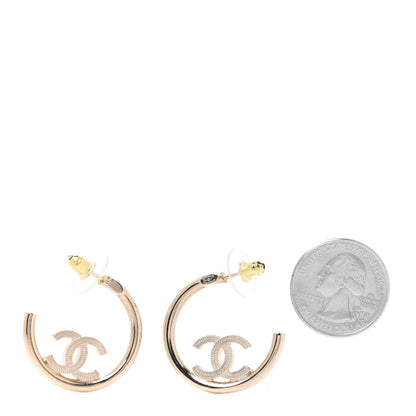 Chanel Metal Textured CC Hoop Earrings Gold 2 of 5