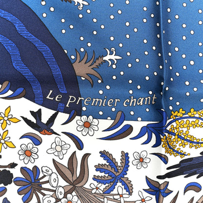 Hermes Silk Twill Le Premier Chant Scarf 90 Bleu Nuit White Ebene 4 of 5