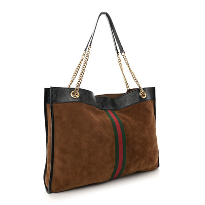 Gucci Suede Patent Large Rajah Chain Tote Nocciola Black 4 of 15