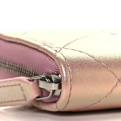 Chanel Iridescent Lambskin Quilted Zip Around Coin Purse Wallet Pink 7 of 9