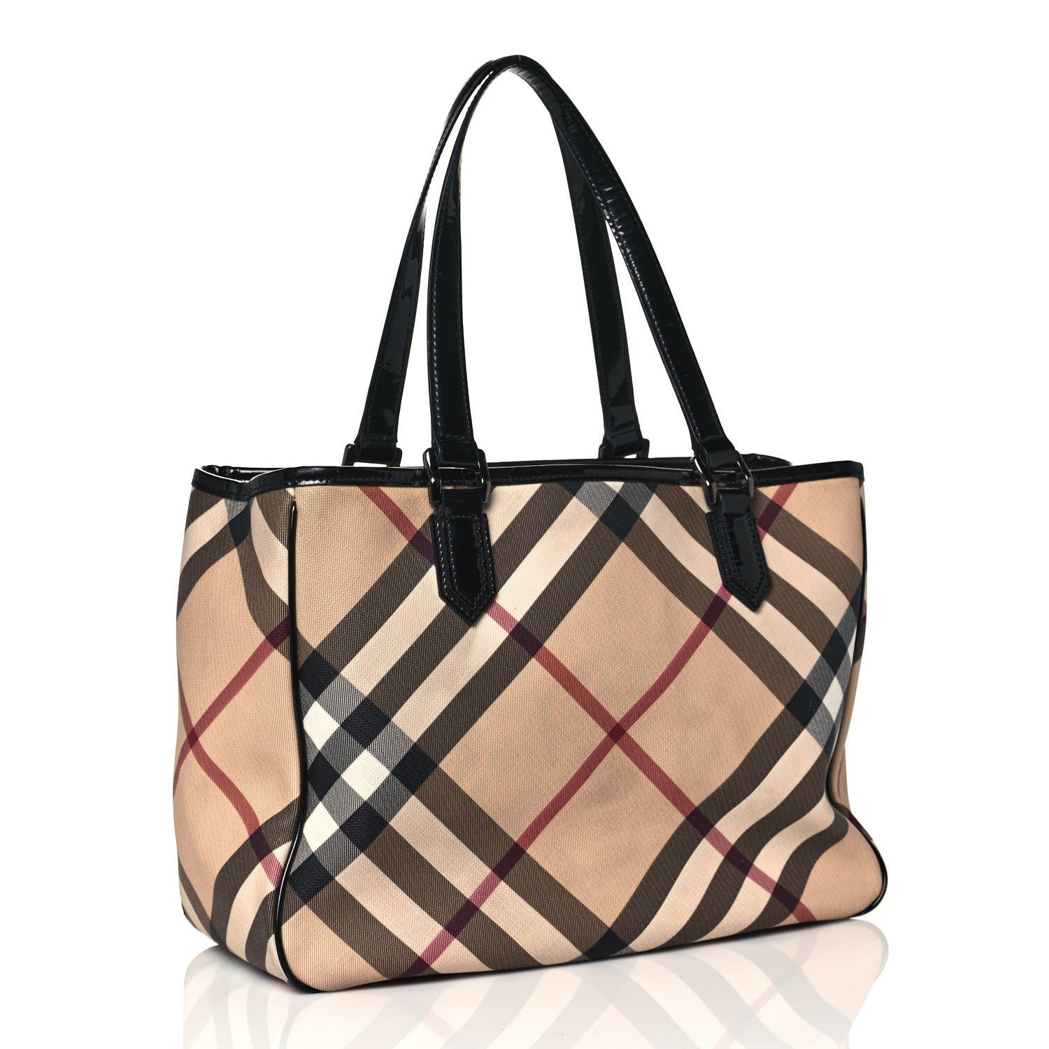 Burberry Patent Trim Nova Check Tote Black 3 of 10