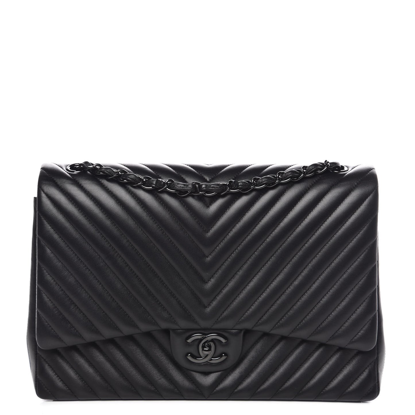 Lambskin Chevron Quilted Maxi Double Flap So Black