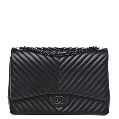 Chanel Lambskin Chevron Quilted Maxi Double Flap So Black 1 of 13