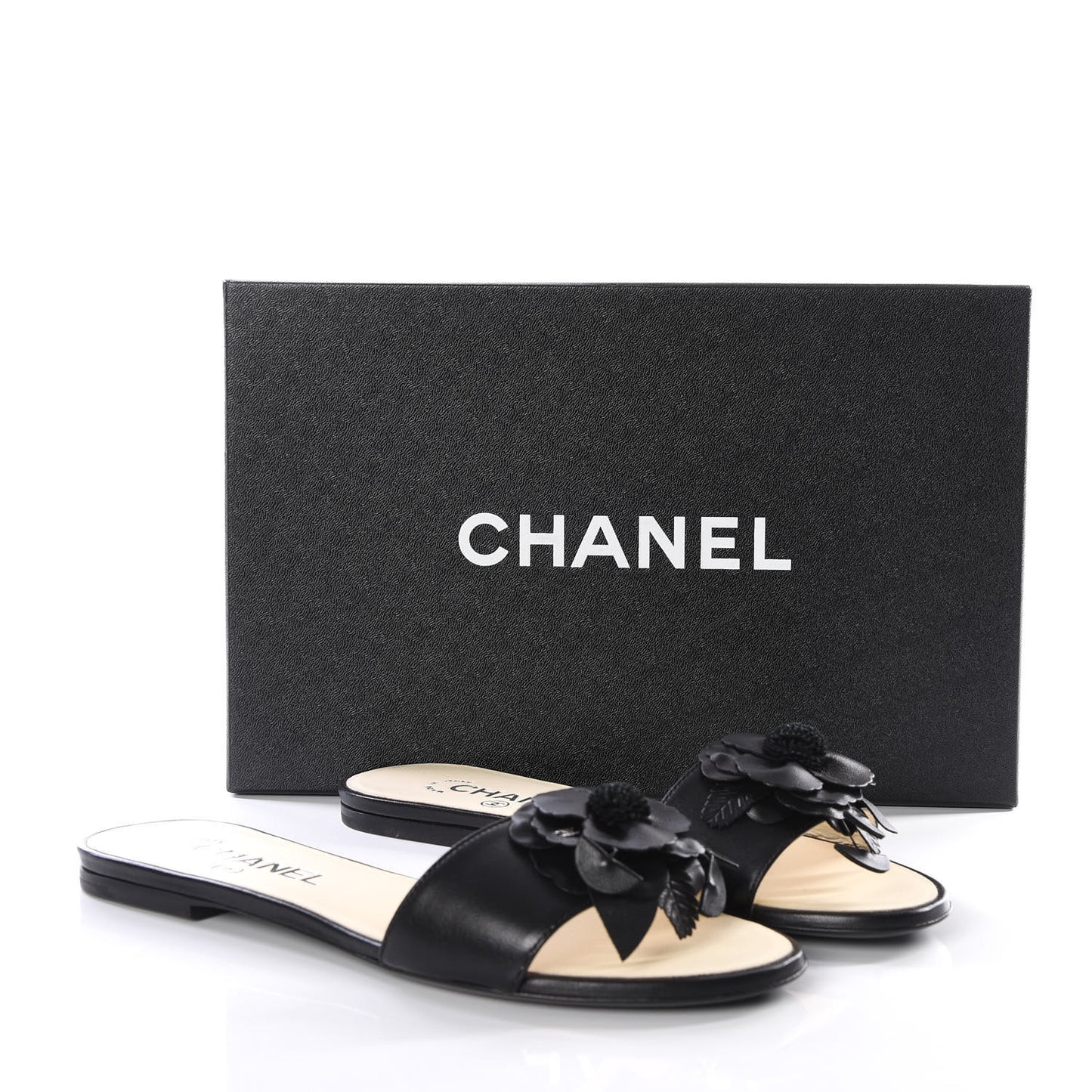 Lambskin Camellia Slides 37.5 Black