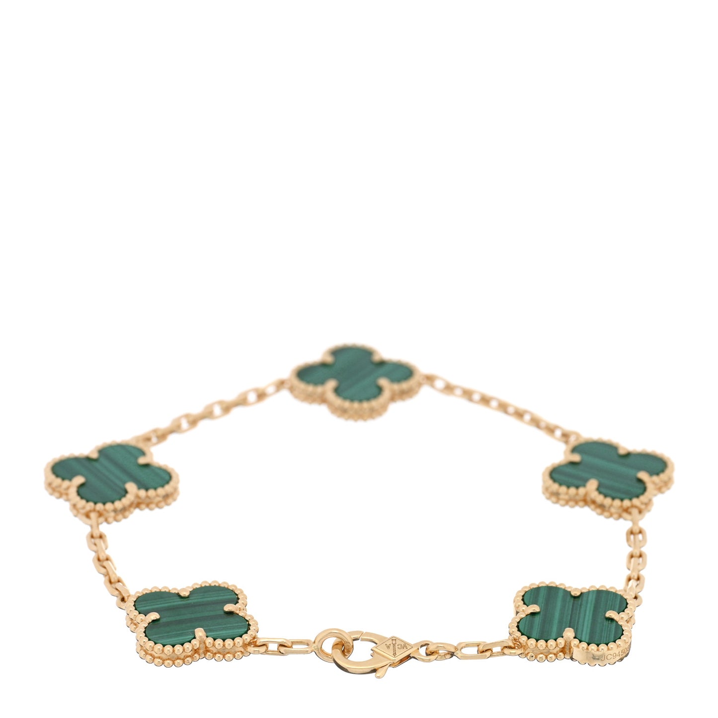18K Yellow Gold Malachite 5 Motifs Vintage Alhambra Bracelet