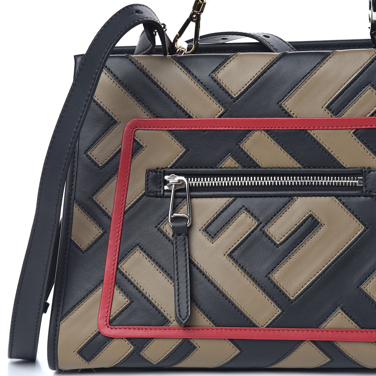 Fendi Vitello Century F is Fendi FF Diagonal Inlay Small Runaway Satchel Fango Black Fragola 11 of 13