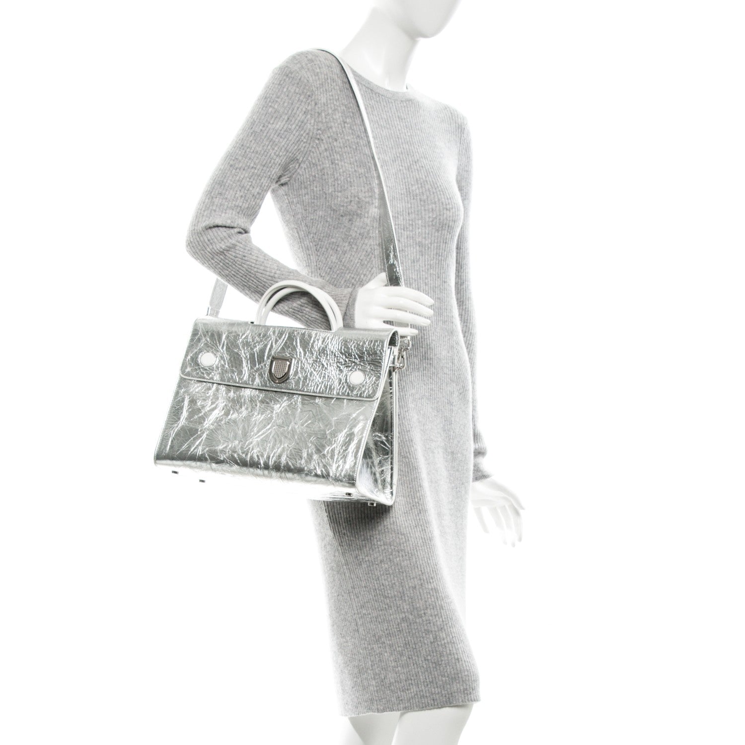 Christian Dior Metallic Calfskin Large Diorever Flap Silver 2 of 6