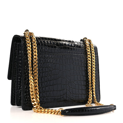 Saint Laurent Calfskin Crocodile Embossed Medium Monogram Sunset Black 3 of 8