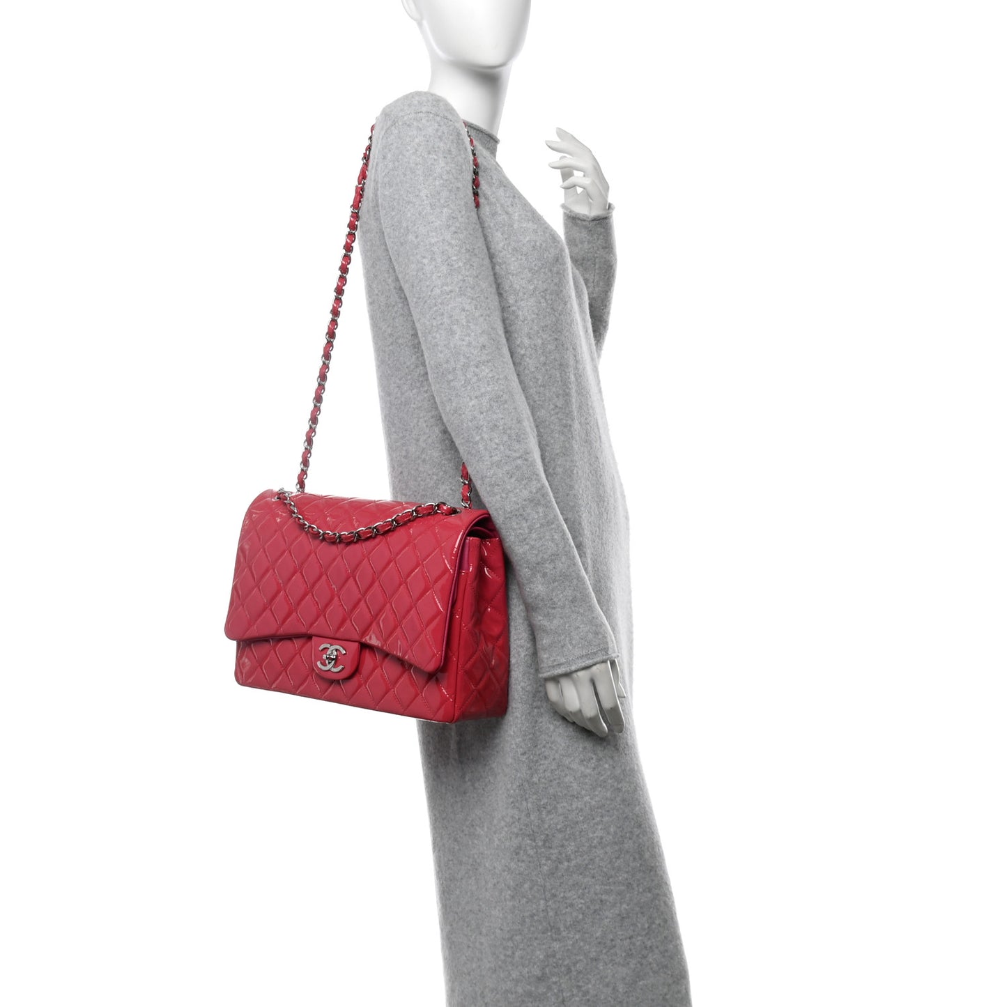 Patent Maxi Quilted Double Flap Dark Pink