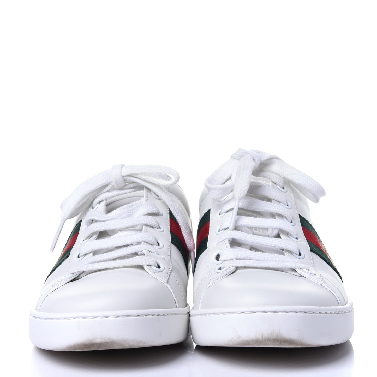 Calfskin Ayers Bee Embroidered Womens Ace Sneakers 37.5 White Green