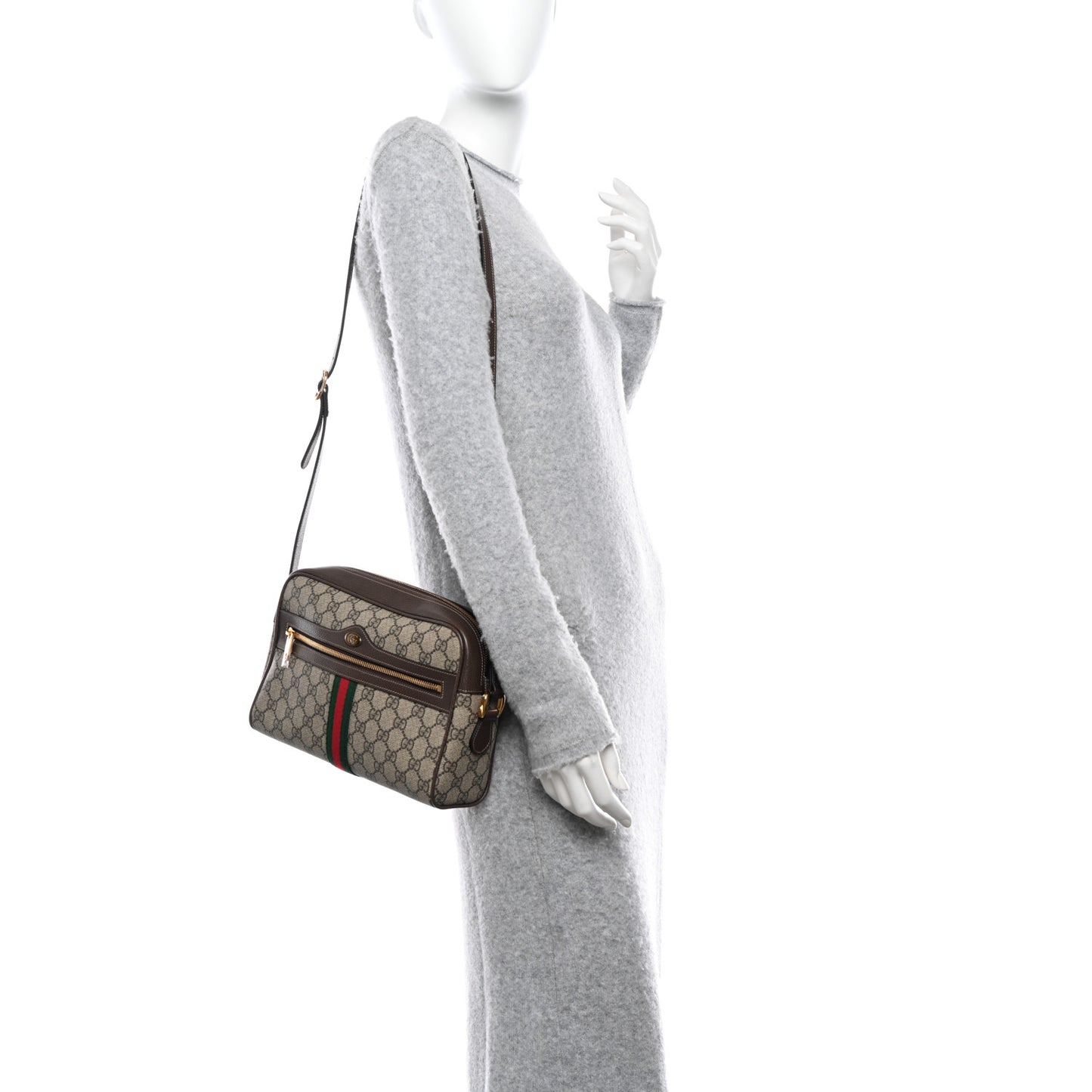 GG Supreme Monogram Web Small Ophidia Shoulder Bag Brown
