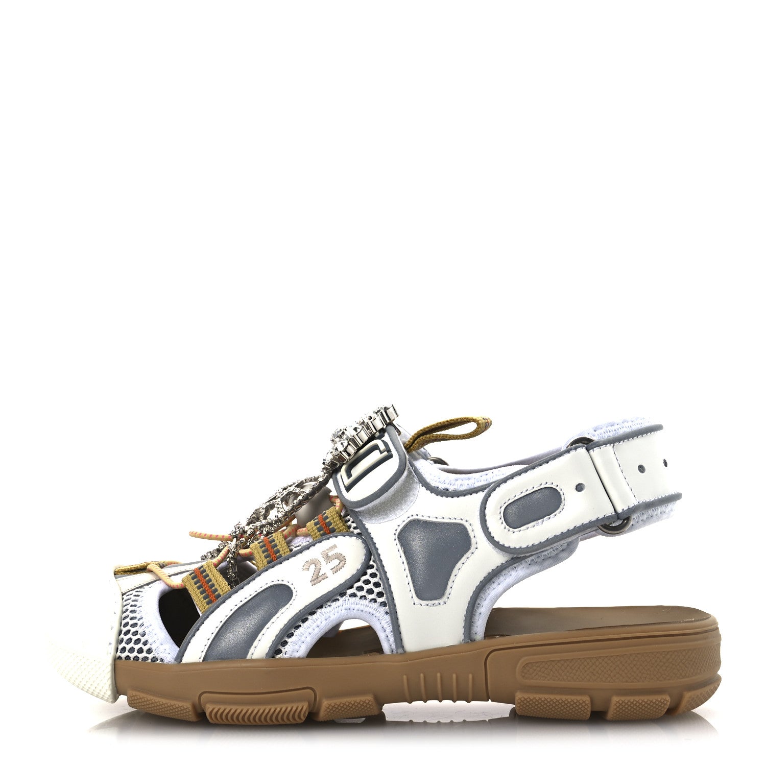 Gucci Mesh Fabric Tinsel Sport Sandals 37 White Silver 1 of 13