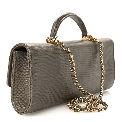 Chanel Calfskin Lizard Embossed Top Handle Long Clutch With Chain Dark Khaki 3 of 12