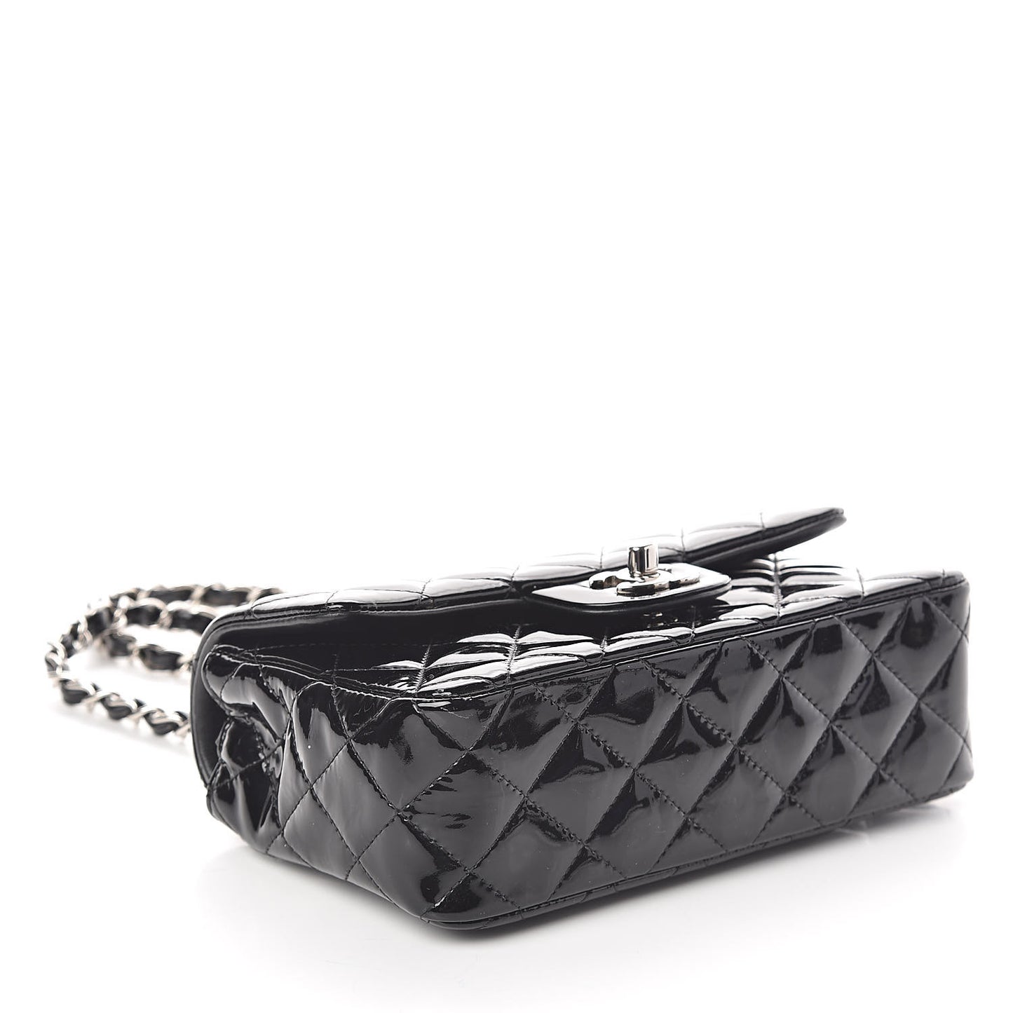 Patent Calfskin Quilted Mini Rectangular Flap Black
