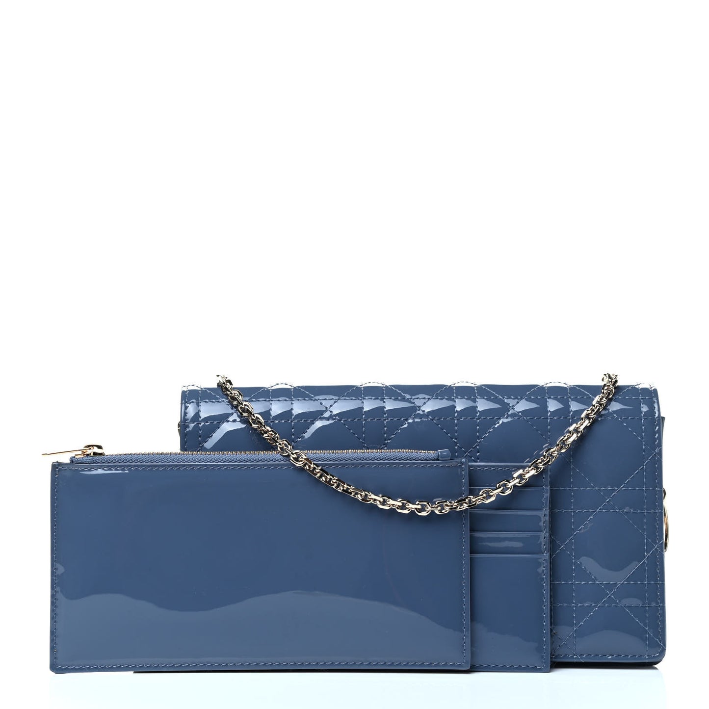 Patent Cannage Lady Dior Convertible Clutch Blue