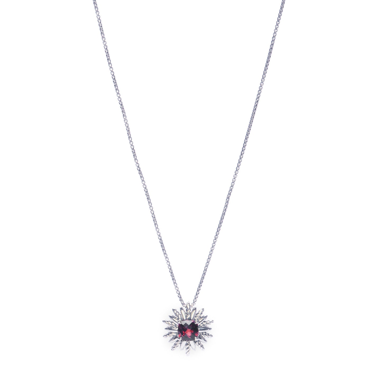 Sterling Silver Garnet Starburst Pendant Necklace