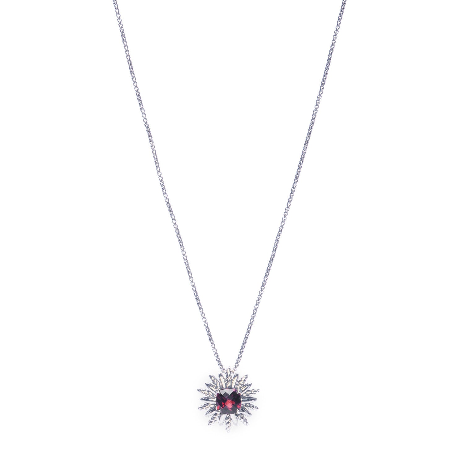 David Yurman Sterling Silver Garnet Starburst Pendant Necklace 1 of 7