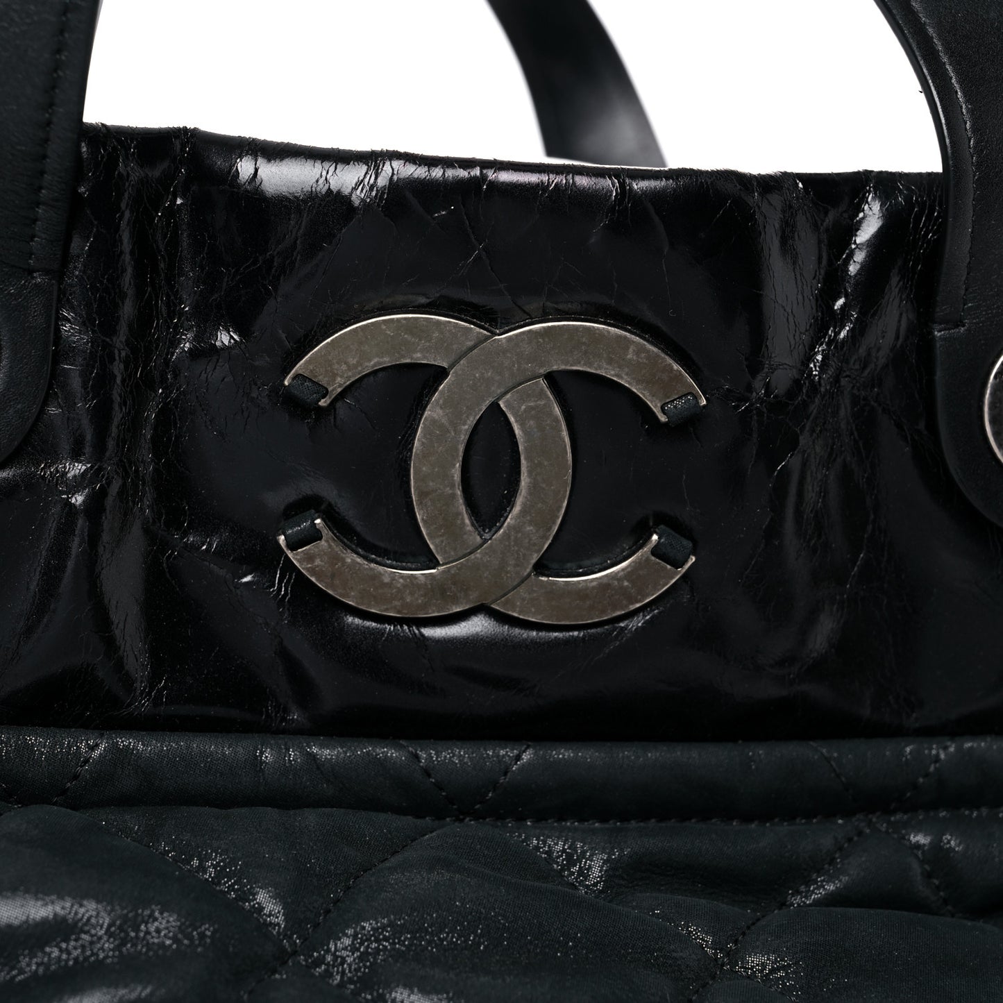 Iridescent Calfskin Quilted Large In The Mix Tote Black