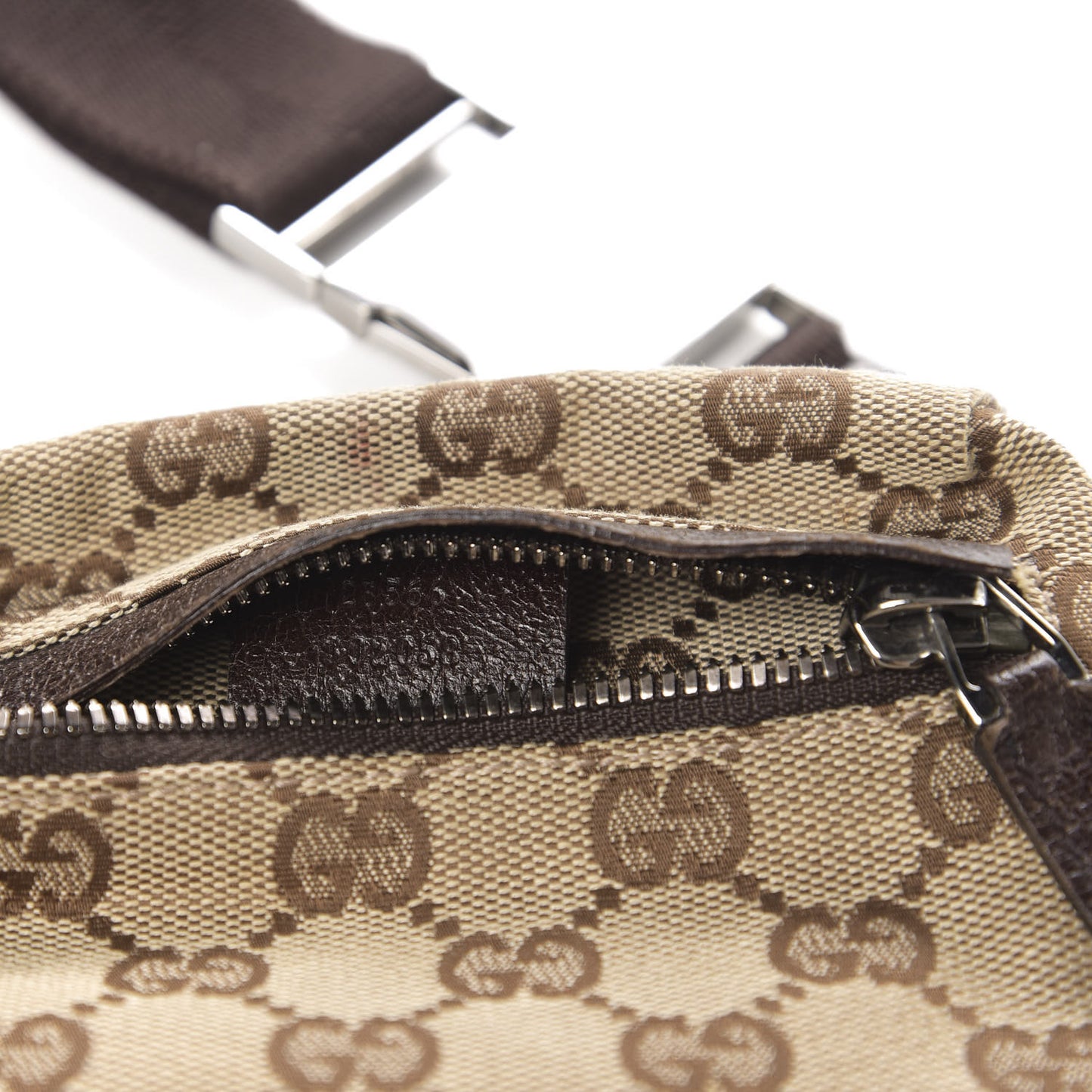 GG Monogram Web Double Pocket Belt Bag Dark Brown