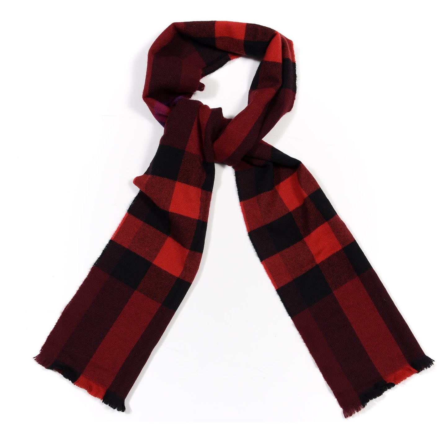 Wool Cashmere Giant Exploded Check Fringe Scarf Claret