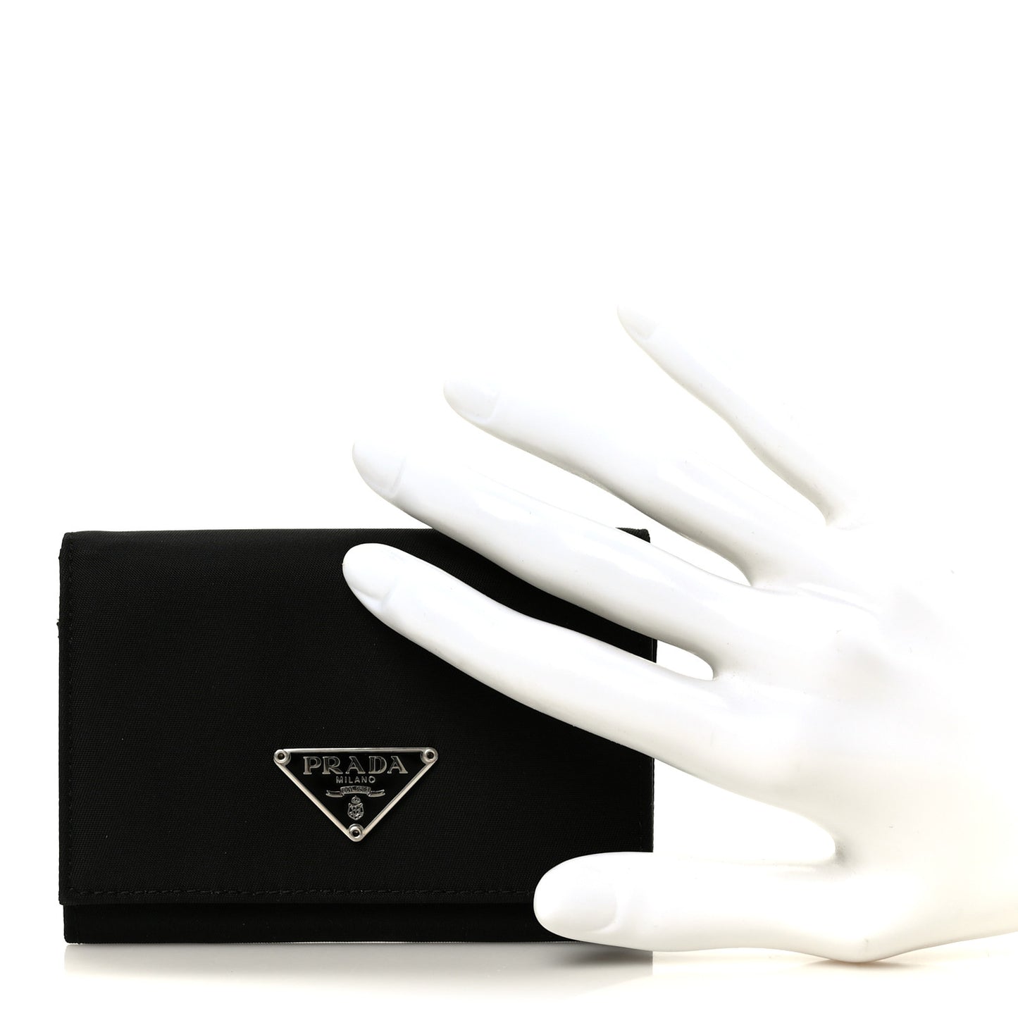 Tessuto Nylon Saffiano Tri-Fold Compact Wallet Black