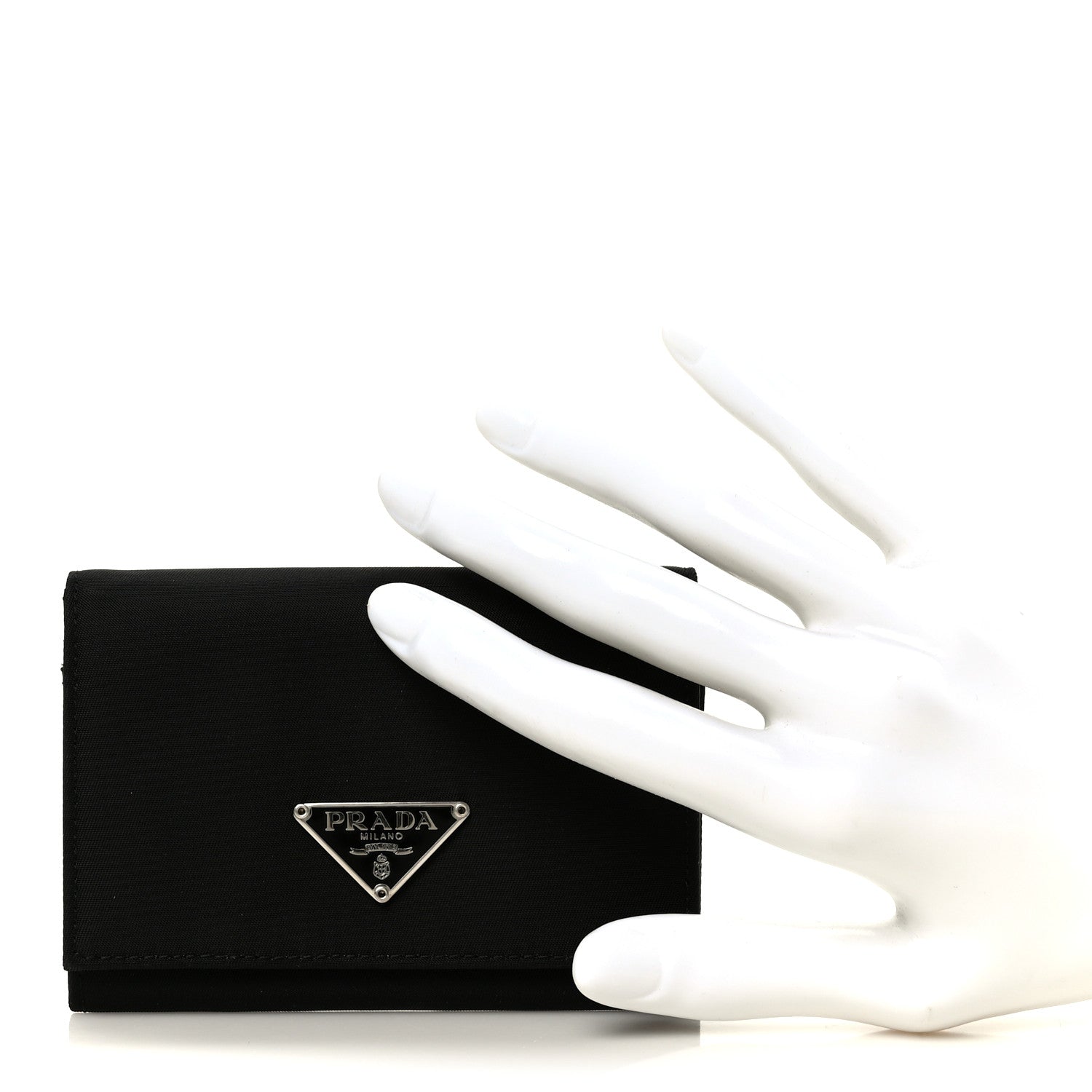 Prada Tessuto Nylon Saffiano Tri-Fold Compact Wallet Black 2 of 8